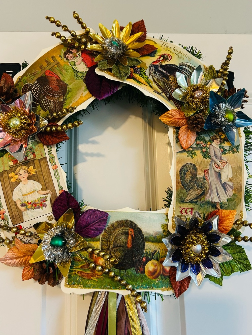 Vintage Repurposed Fall Festive Holiday Wreath - Picture 15 of 16
